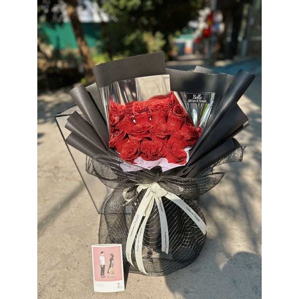 Bó hoa nhũ đỏ 12-20 bông siêu to đẹp tặng valentine