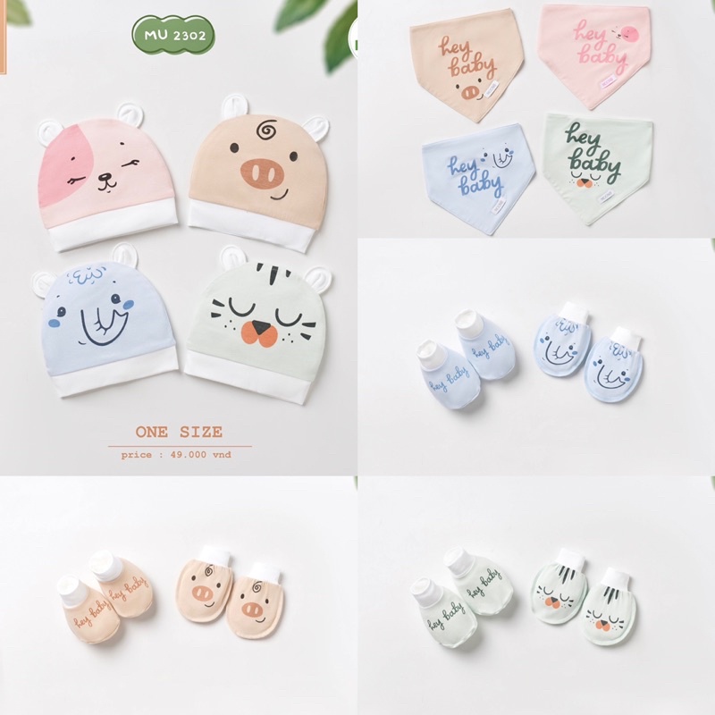 Moon - Mũ và bao tay chân cho bé sơ sinh Hãng MOON Chất Petit Mềm Mịn