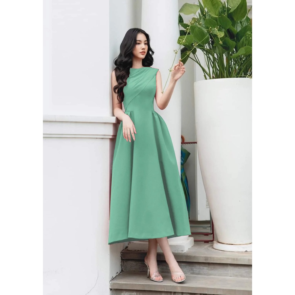 Váy dáng xòe dài sát nách đắp chéo ngực dự tiệc sang trọng (HÀNG CAO CẤP)