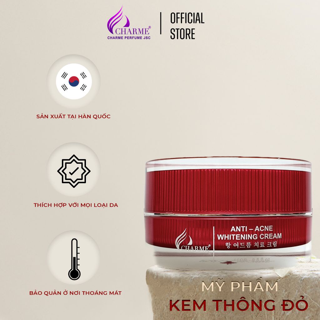 Kem thông đỏ, Charme anti acne, ngừa mụn, sáng da, không gây kích ứng, phù hợp cho mọi loại da, 15g