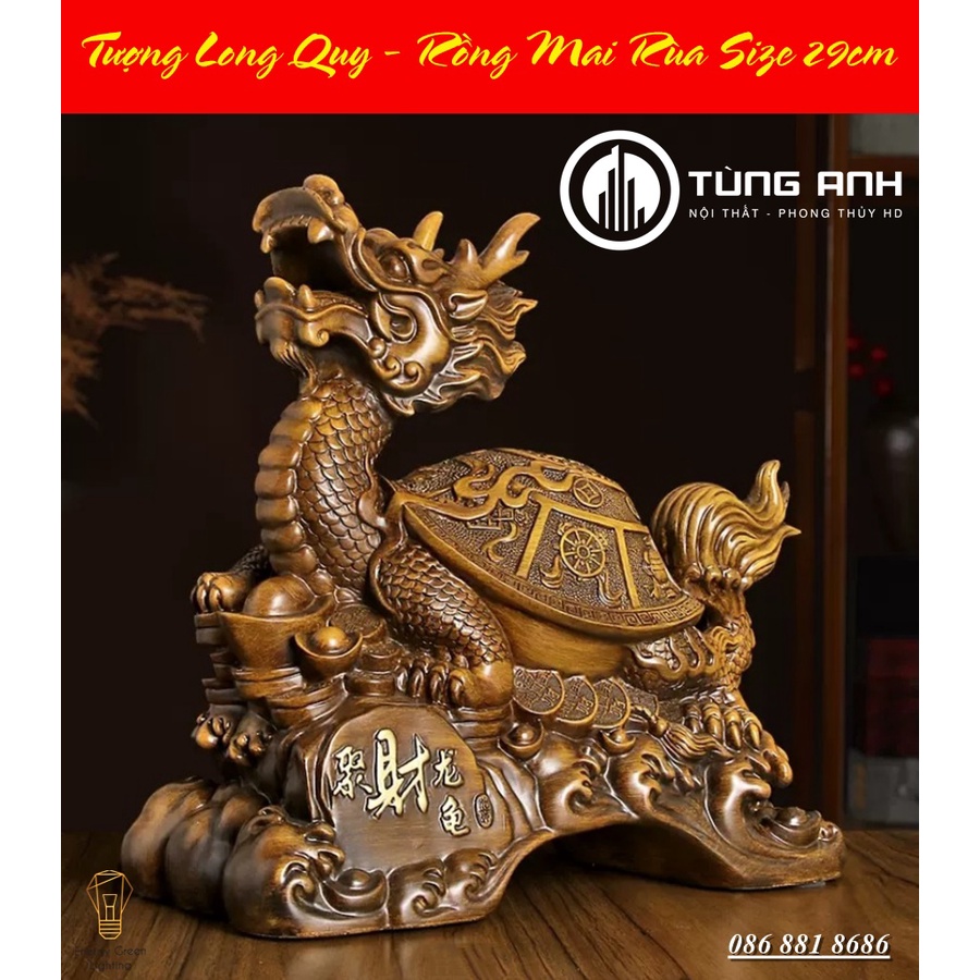 Tượng Long Quy - Rồng Mai Rùa PT-45 - Cao 29cm - Chiêu Cầu Tài Lộc - Thịnh Vượng Lâu Dài Trong Kinh Doanh