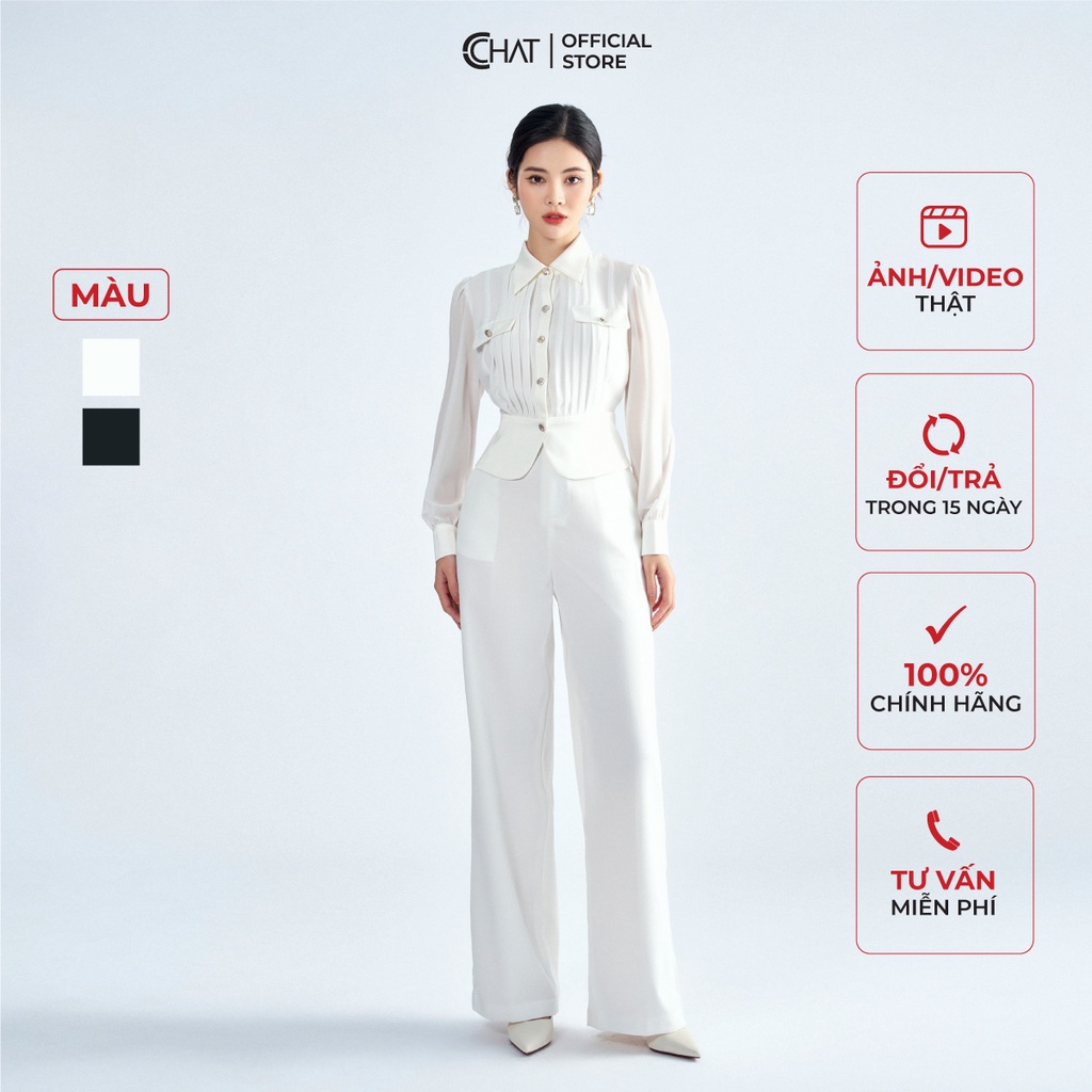 Áo Sơ Mi Nữ 𝐂𝐂𝐇𝐀𝐓 Kiểu Cổ Đức Xếp Ly Trước Chất Chiffon Cao Cấp 62SDH8002OT