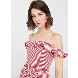 Đầm suông xòe màu đỏ sọc trễ vai 𝑚𝑎𝑛𝑔𝑜 𝑎𝑢𝑡ℎ size L