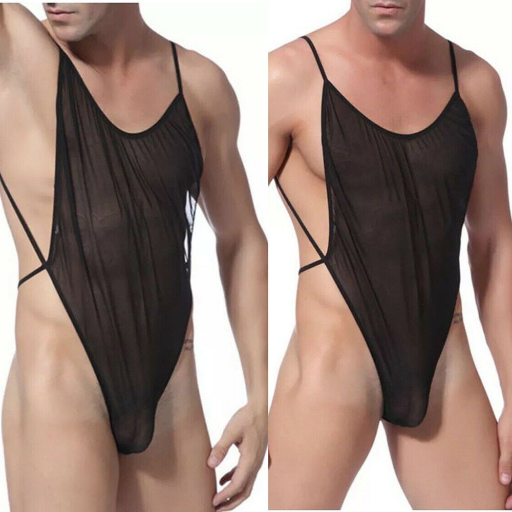 Bodysuit Lingerie Male Mesh Nightwear See Through Sleepwear Sleeveless