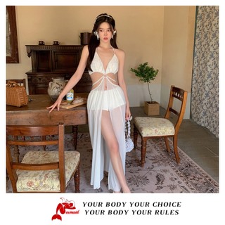 Set bikini 2 mảnh trắng kèm váy voan trắng xẻ tà Hot Trend 2023 - M083 - Mermaid
