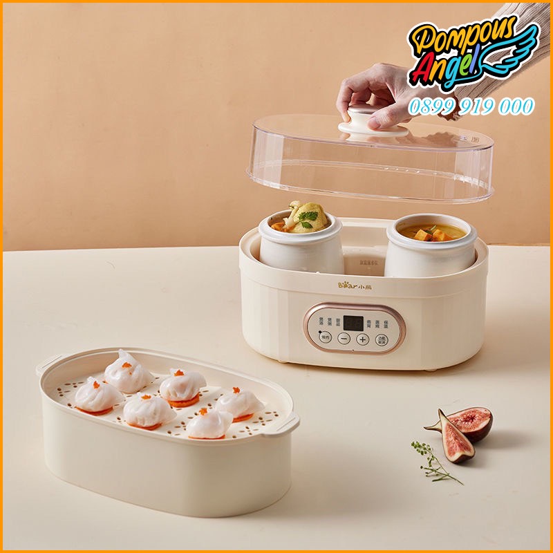 Nồi nấu chậm hầm cháo chưng yến cho bé BEAR DDZ-C10V1 dung tích 1L màu trắng kem