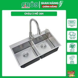 Bồn rửa bát bg grob - chậu 2 hố 304 , thân dày 1.3mm , miệng dày 4mm