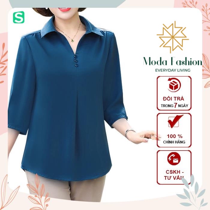 MODA - Áo Trung Niên Nữ Cao Cấp Dáng Rộng Eo Tay Lỡ Cổ Sơ mi Tặng Mẹ U50 U60 Nhiều Size