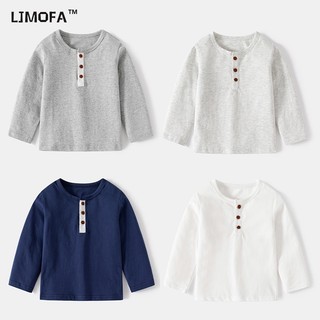 Áo thun LJMOFA cotton mềm tay dài màu trơn dành cho trẻ em