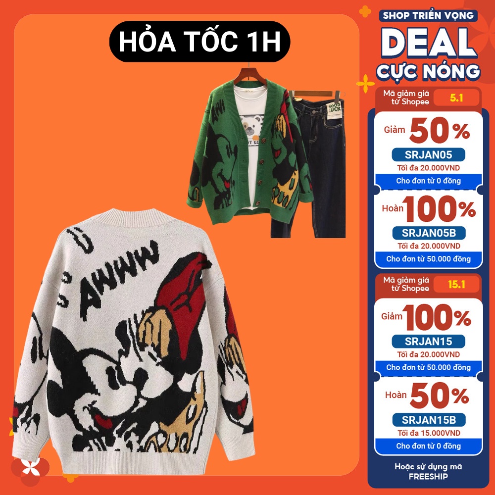 Áo khoác Cadigan họa tiết mickey siêu hot hít , phong cách trẻ trung, siêu cute