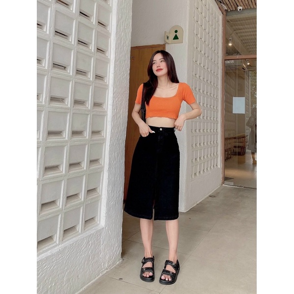 Chân váy dài xẻ trước