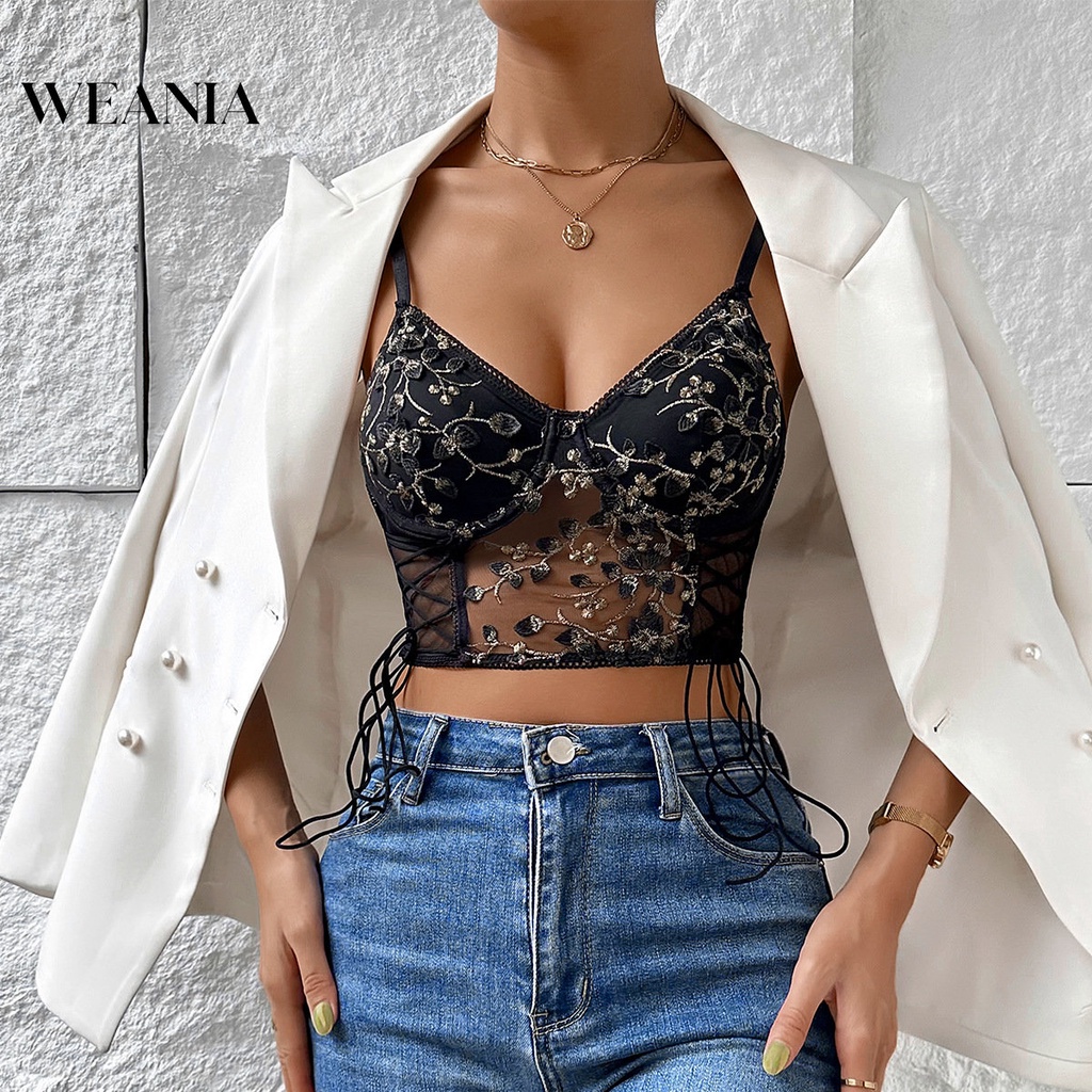 Áo Tank Top Cổ Chữ V Thêu Hoa Hồng Phối Lưới Thời Trang Cho Nữ