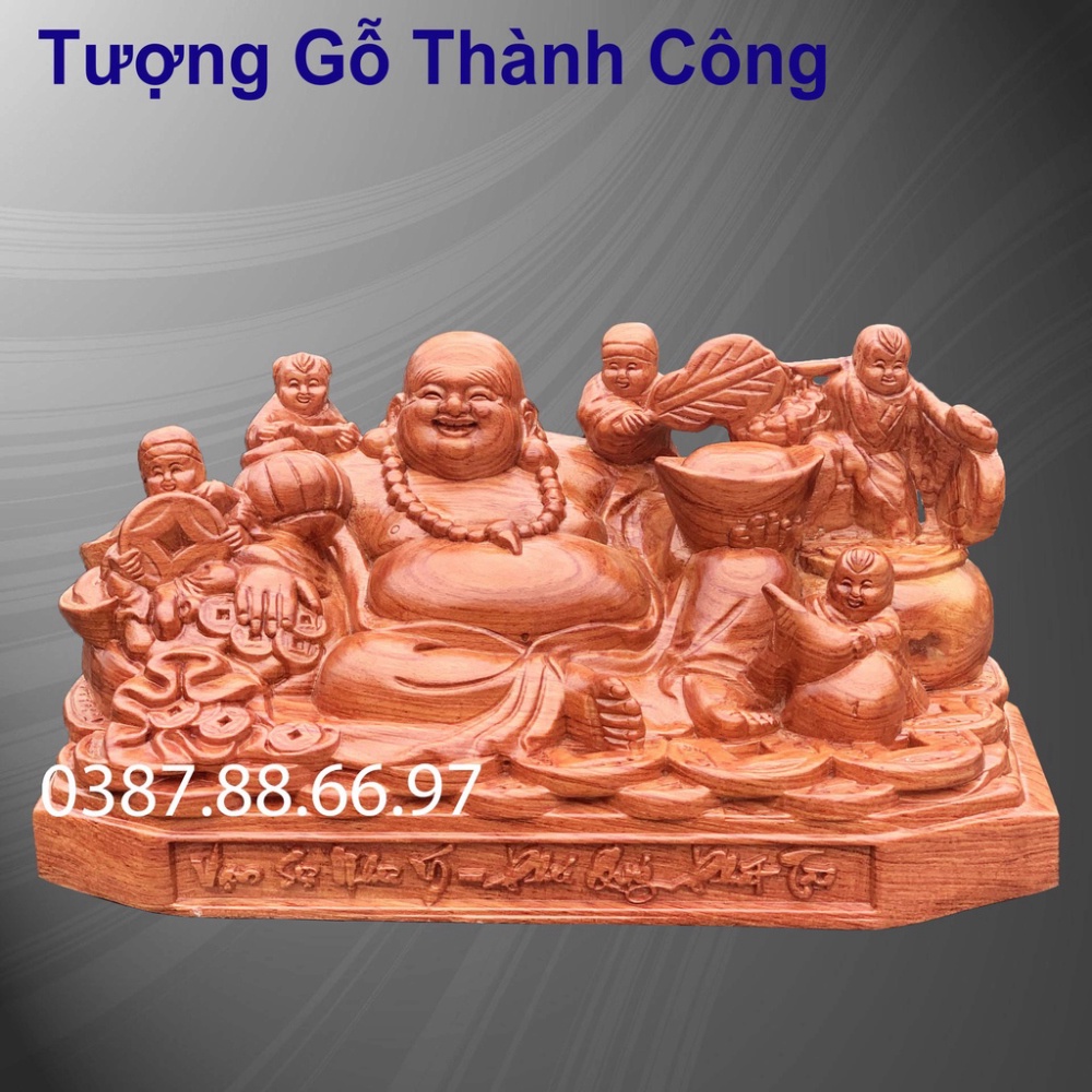 Tượng phật di lặc ngũ phúc ngồi rộng 30cm đến 50cm chất liệu gỗ hương nguyên khối