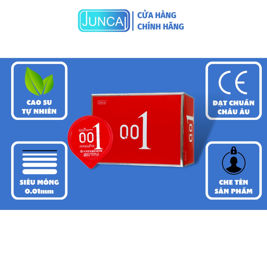 Bao cao su JUNCAI 0.01 Ultra Slim siêu mỏng, nhiều gel ( hộp 10 bao)