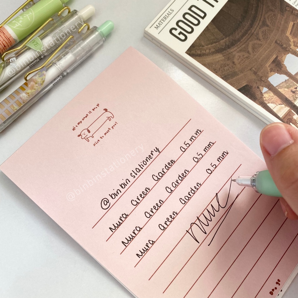 Bút bấm MURA Green Garden phong cách hoa mùa xuân, mắc cài ánh kim, mực đen, ngòi 0.5mm BMR-8161