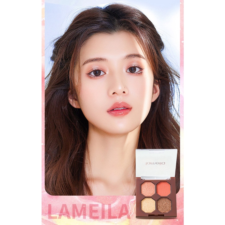 (Bán Buôn – Sỉ) Bảng Phấn Mắt Nhũ Lameila 4 Ô Màu Sáng Lấp Lánh Chống Thấm P66