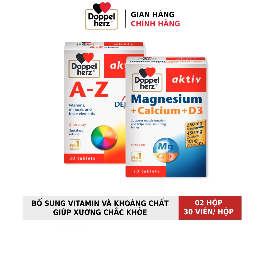 Bộ đôi bổ sung vitamin, khoáng chất, phòng ngừa loãng xương Doppelherz Magie Canxi D3 + A Z Depot (02 hộp, 30 viên/hộp)