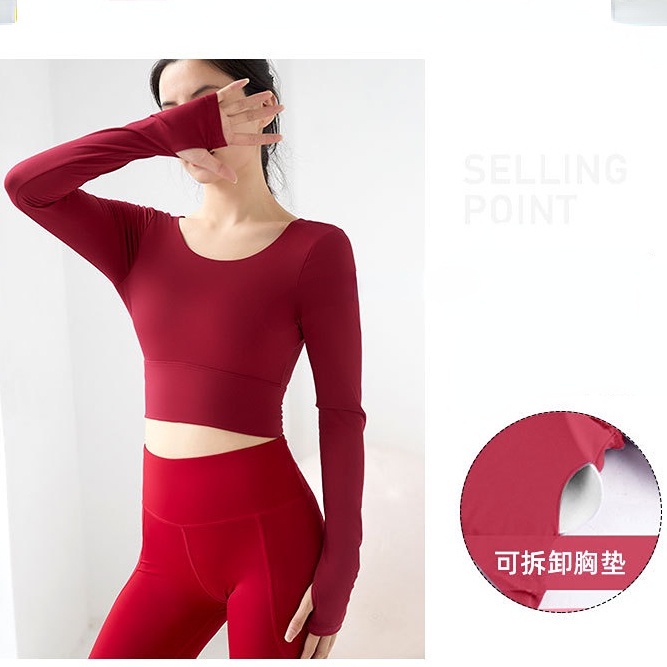 Áo Croptop Thể Thao Tay Dài Có Mút Đệm Thời Trang