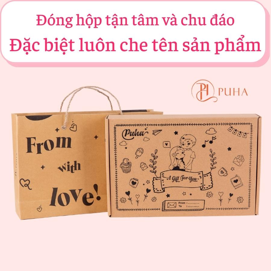 Combo quà tặng túi chườm bụng kinh nóng lạnh sưởi ấm giữ nhiệt đa năng Puha 500ml phiên bản tình yêu valentime