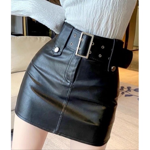 Chân váy da dáng chữ A kèm nịt khoen có quần trong chất vải Da chính phẩm co giãn nhẹ Bao Chất Bao Test