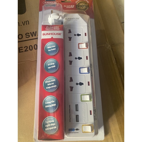 Ổ cấm 4 lổ Sunhouse ( có cổng usb)