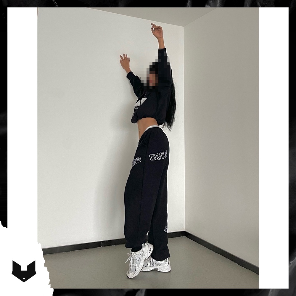 Quần jogger in chữ viền trắng BLING GIRLS unisex nam nữ cá tính hip hop dance đường phố