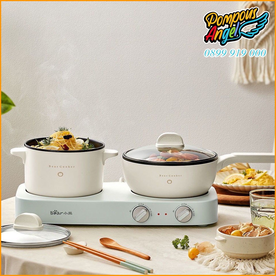Bếp điện đôi kèm nồi chảo đa năng BEAR DRG-E12J1  mẫu mới 2023 bảo hành 12 tháng
