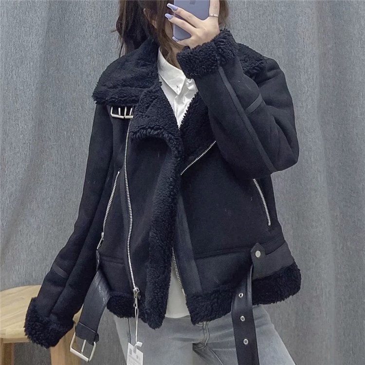 ❈▪❧Áo Khoác Da Lộn Lót Lông Cừu Ấm Áp Thời Trang Thu Đông Mới Cho Nữ