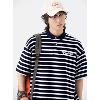 Áo Polo sọc unisex Pretean Xanh đen sọc trắng