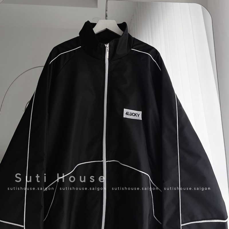 [ẢNH THẬT-CÓ SẴN] Áo Jacket Khoác Dù 4LUCKY Phối Viền Trắng Đen 2 Lớp Có Túi Trong Form Rộng Unisex - Suti House | BigBuy360 - bigbuy360.vn