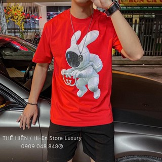 Áo Thun Nam đỏ in hình thỏ Gucci - Áo Phông Cotton màu đỏ