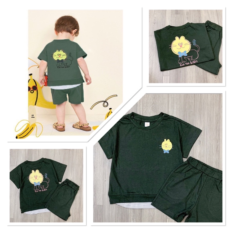 Set MilkMile xuất Hàn dư xịn hoạ tiết “mèo con” cho bé trai/ bé gái