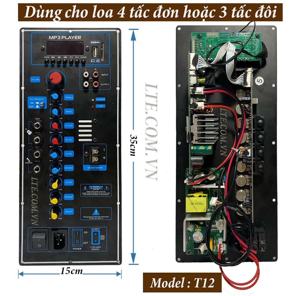 Bộ mạch công suất loa kéo T12 cho loa 4 tấc đơn hoặc 3 tấc đôi