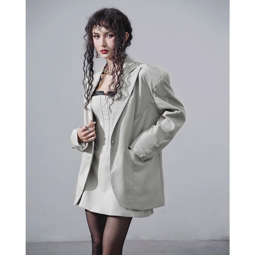 Đầm Kaki Phối Da CINBELLA+Áo Khoác Blazer Miami