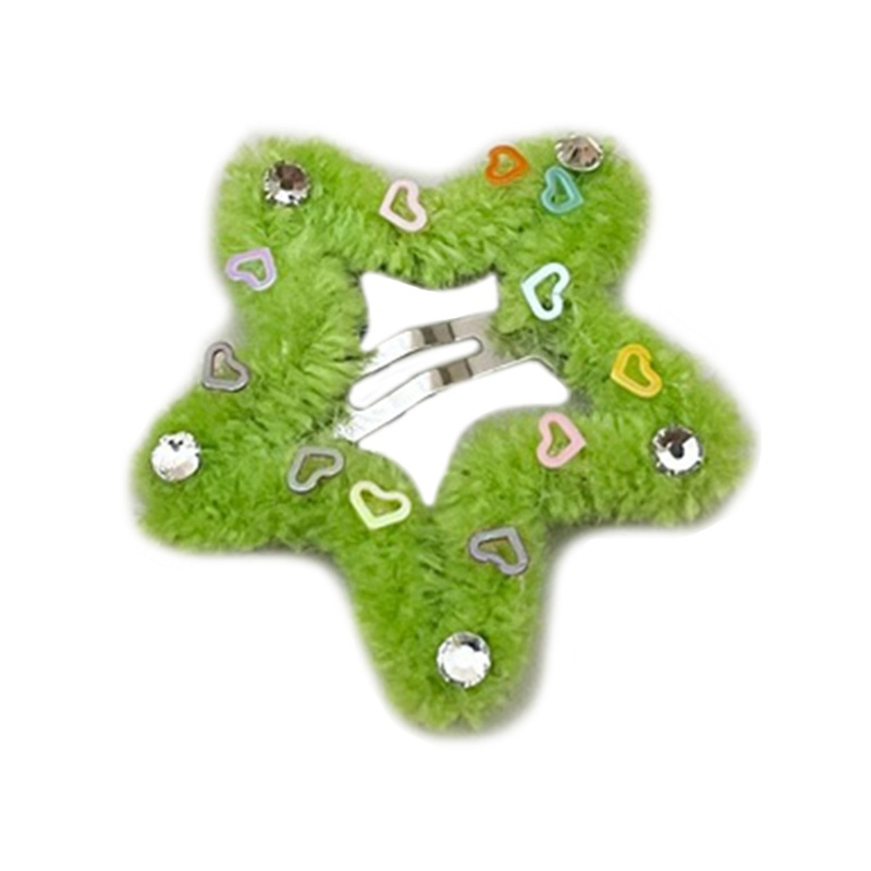 Kẹp Tóc Hình Ngôi Sao / Trái Tim Phủ Lông Nhung Dễ Thương Xinh Xắn Y2k