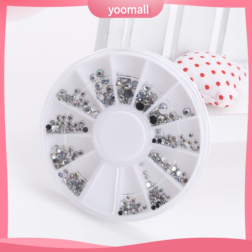 Hộp Hạt Đá Acrylic 5 Kích Cỡ Đính Móng Tay Trang Trí Nghệ Thuật 1 Bánh Xe