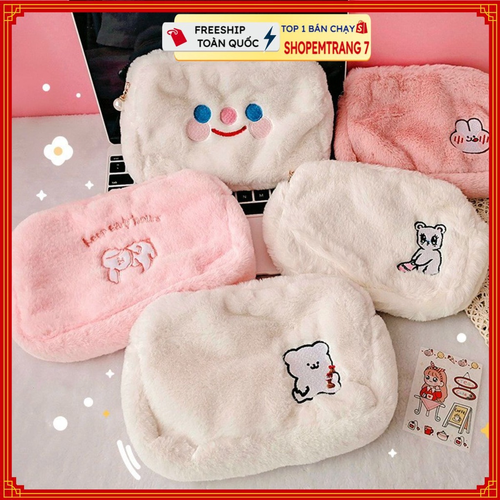 TÚI ĐỰNG BÚT,ĐỰNG MỸ PHẨMSHOPEMTRANG07TÚI ĐỰNG MỸ PHẨM BẰNG VÀI FLANNER MÊM KIỂU DÁNG XINH XẮN CHO NỮ