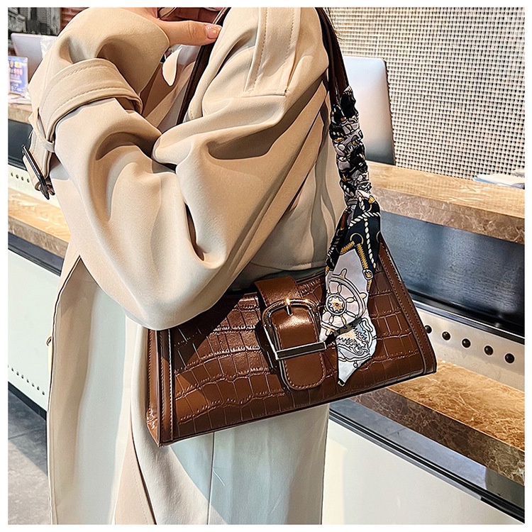 Túi xách đeo vai JASMIN NOIR họa tiết da cá sấu thời trang dành 'cho nữ