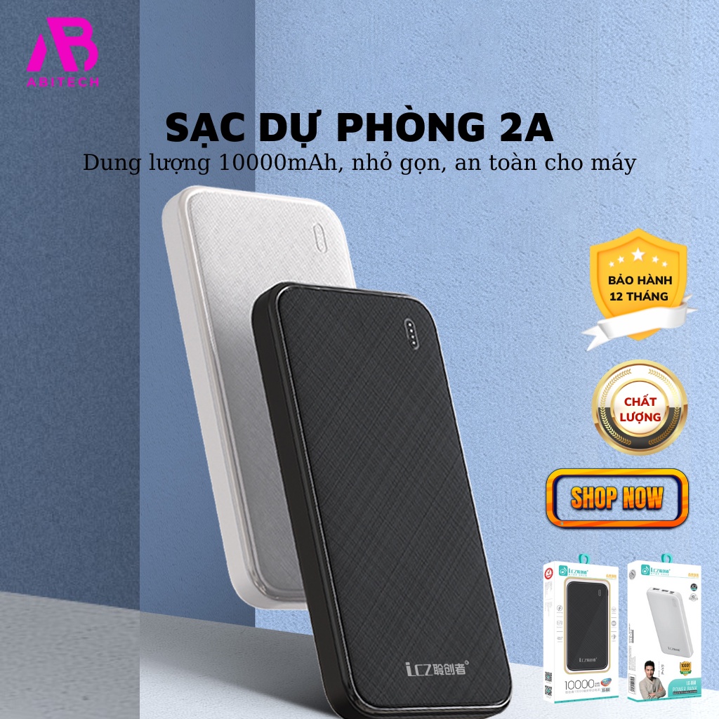 Sạc dự phòng 10000mAh 2 cổng sạc vào 2 cổng ra USB sạc nhanh 2A an toàn cho máy