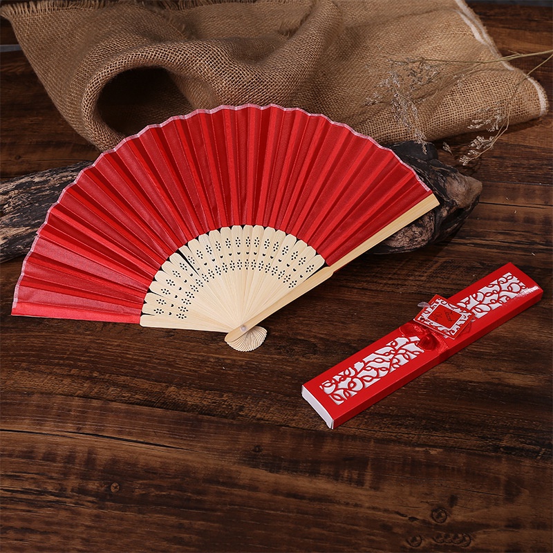 (m35 kèm hộp đựng) Quạt xếp cổ trang vải màu trơn xinh xắn cosplay phong cách Trung Hoa