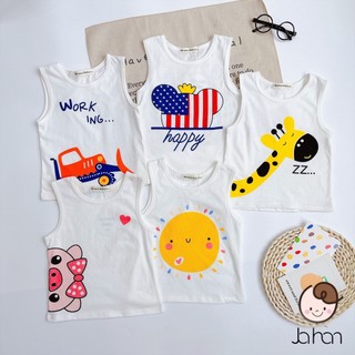 Áo Ba Lỗ Cho Bé Trai Minky Mom Vải Cotton 100% Trắng Basic Họa Tiết Dễ Thương, Áo Thun 3 Lỗ Bé Trai MKMA2115