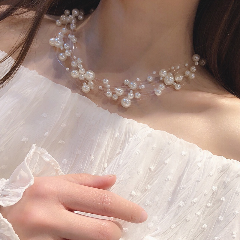 Vòng Cổ Choker Nhiều Lớp Đính Ngọc Trai Nhân Tạo Thời Trang