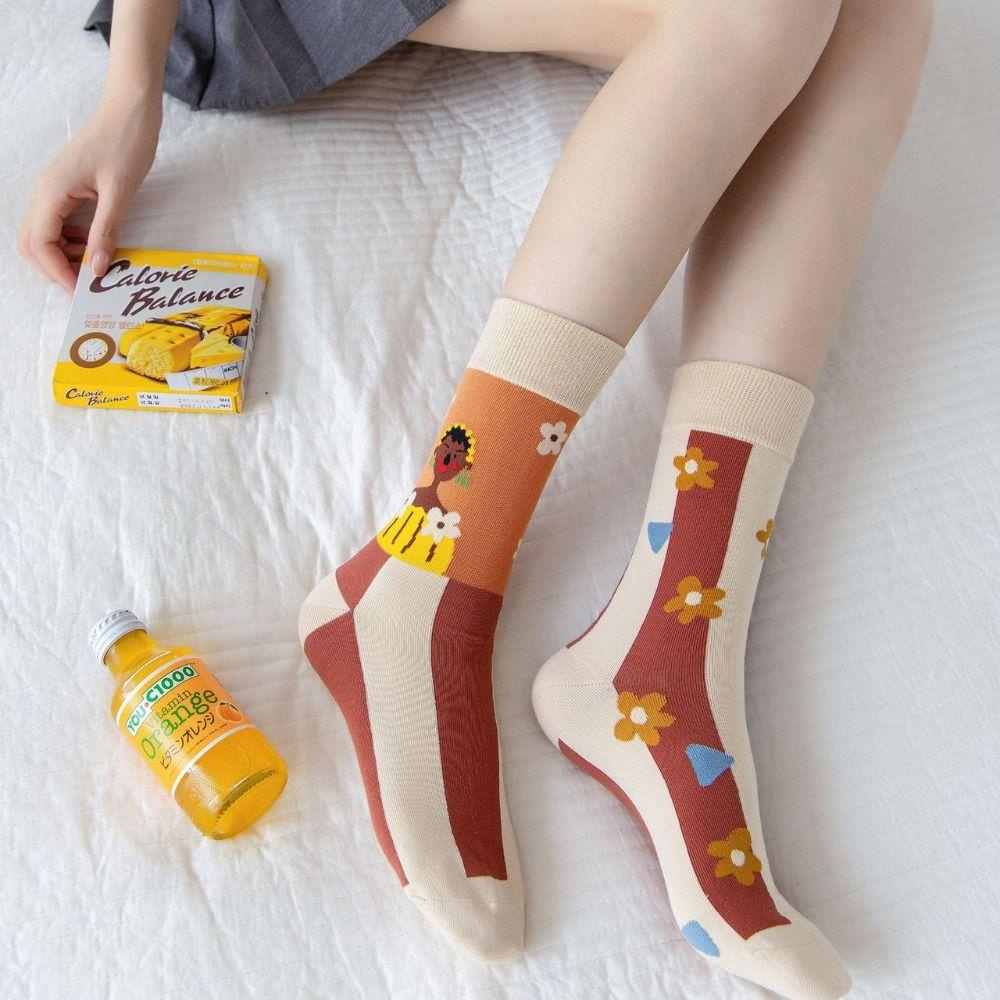 AROMA Vớ Cotton Dày Mềm Mại Thoáng Khí In Họa Tiết Hoa Cổ Điển Cho Nữ