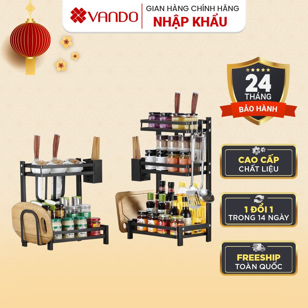 Kệ Để Gia Vị Nhà Bếp Đa Năng 2-3 Tầng VANDO Phủ Sơn Tĩnh Điện 3 Lớp Bảo Hành Chống Han gỉ 2 Năm