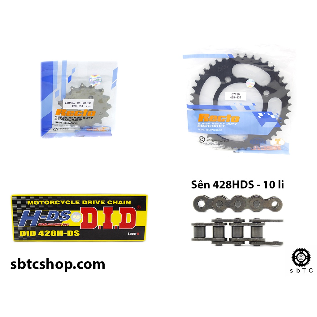 NSD Nhông dĩa RECTO sên DID đen 10 li ly Suzuki GZ150 GZ 150 chính hãng Thái Lan