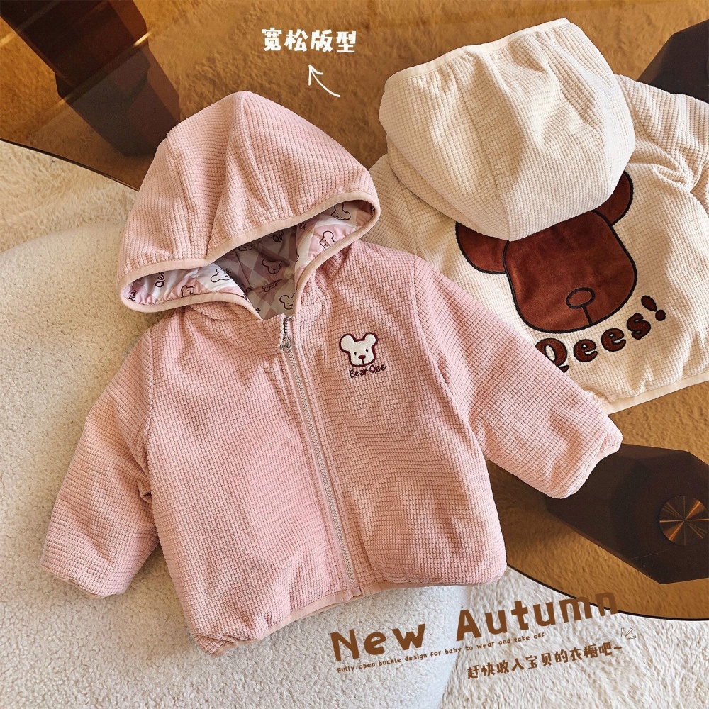 Áo Khoác Cotton Dày Hai Mặt Có Mũ Trùm Xinh Xắn Theo Phong Cách Mùa Đông Dành Cho Bé