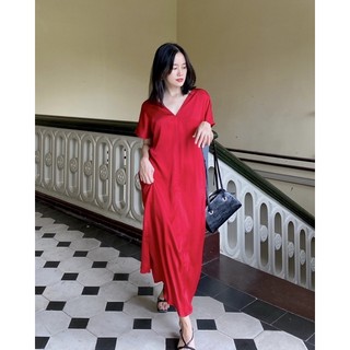 HIÊN LỤA CAO CẤP - Đầm cổ tim chất lụa kẻ kèm dây đai - osu
