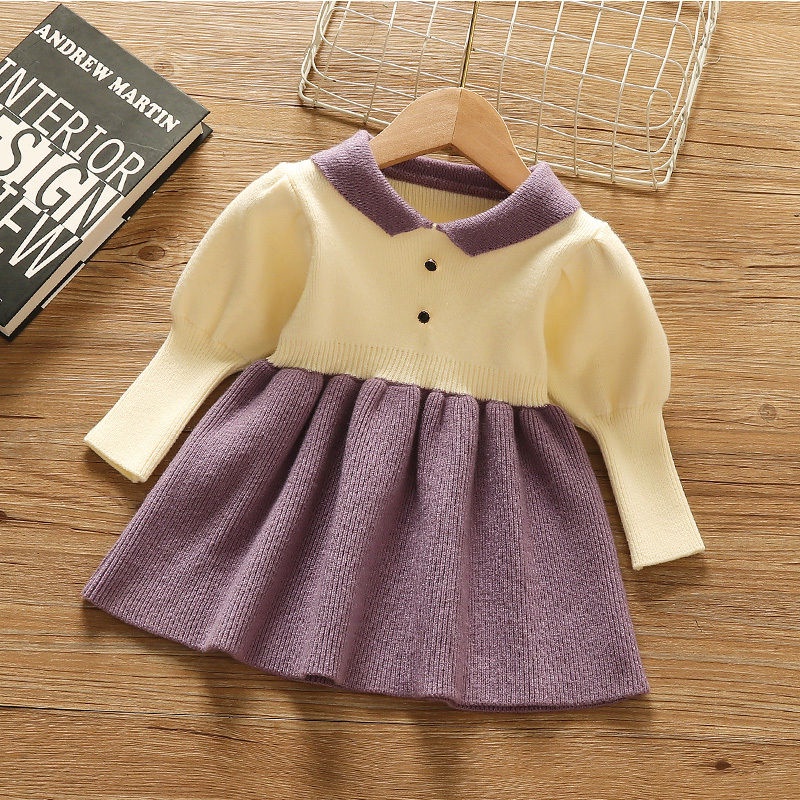 Đầm Sweater Dệt Kim Phong Cách Phương Tây Thời Trang Xuân Thu 2022 Cho Bé Gái