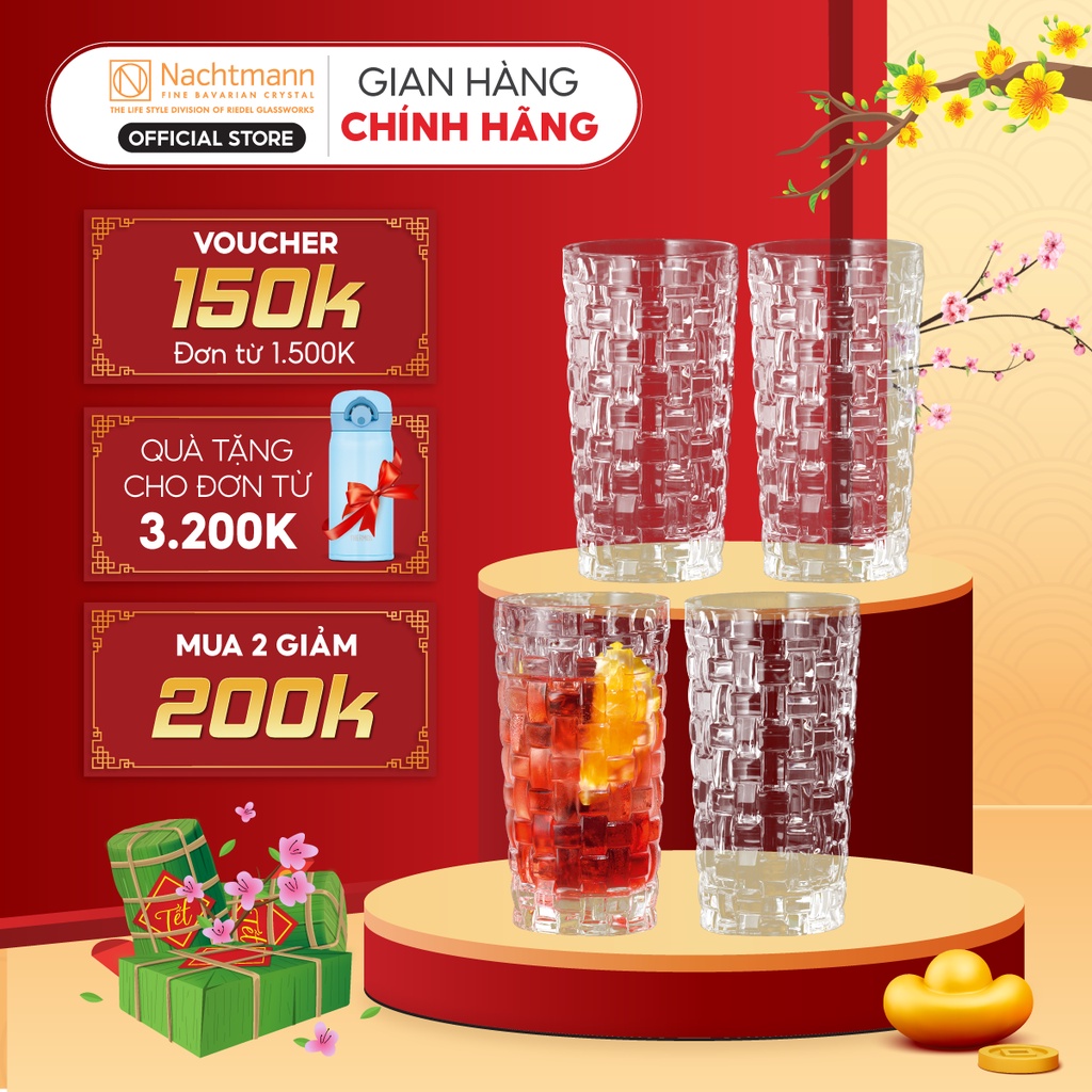 Bộ 4 ly pha lê cao Nachtmann Bossa Nova, chính hãng Đức, an toàn cho sức khỏe, sang trọng, chống xước