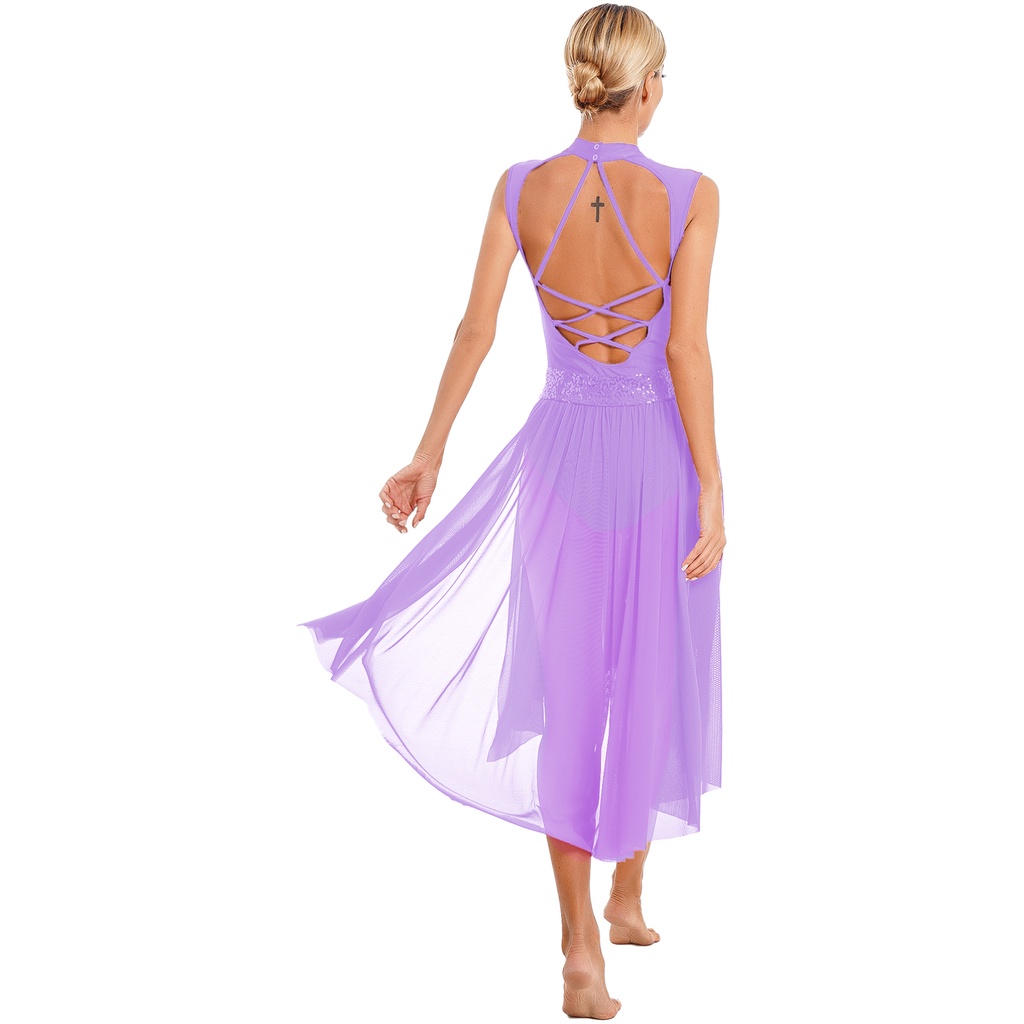 Nữ Khiêu Vũ Trình Diễn Trang Phục Lấp Lánh Kim Sa Lấp Lánh Không Lưng Dây Đầm Sheer Lưới Chắp Vá Không Tay Leotard Váy